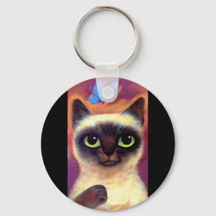 Siamese Cat Feline Butterfly Art - Multi キーホルダー