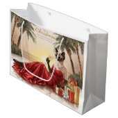 Siamese Cat Glam Christmas  Sipping Champagne  ラージペーパーバッグ (正面アングル)