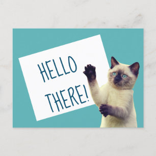 Siamese Cat Hello Thereカスタムメッセージ ポストカード