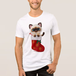 Siamese Cat in Christmas Stocking with Lights トライブレンドＴシャツ