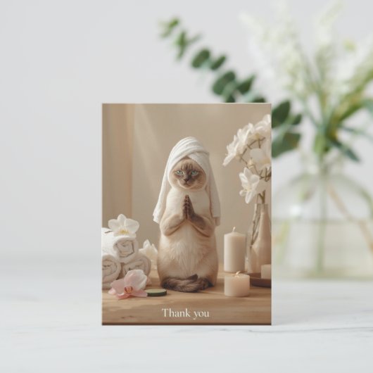 Siamese Cat in Spa Thank you  ポストカード (スタンド正面)