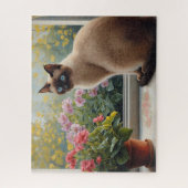Siamese Cat in the Window with Garden View ジグソーパズル (縦)