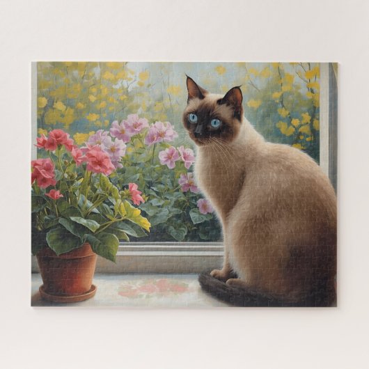 Siamese Cat in the Window with Garden View ジグソーパズル (横)