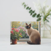 Siamese Cat in the Window with Garden View ポストカード (スタンド正面)
