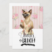 Siamese Cat is holding flower pink rose サンキューカード (正面/裏面)