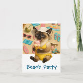Siamese Cat is licking Ice cream  beach Party 招待状 (正面)