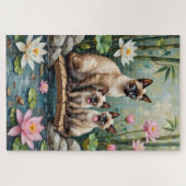 Siamese Cat Lotus Pond Art ジグソーパズル (横)