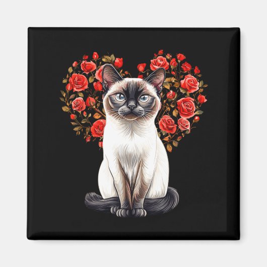 Siamese Cat Lover Floral Heart Valentines Day  マグネット (正面)