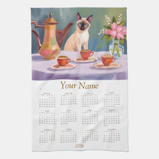 Siamese Cat Lovers 2026 Tea Towel Calendar  キッチンタオル (縦)