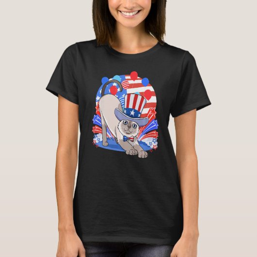 Siamese Cat Merica 7月4日アメリカ愛国心 Tシャツ (正面)