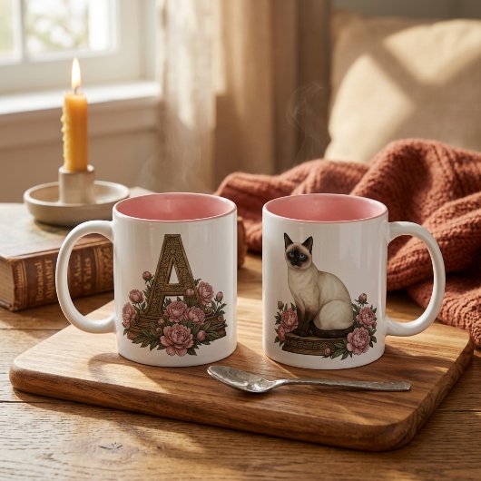 Siamese Cat Monogram Mug ツートーンマグカップ