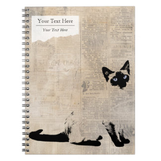 Siamese Cat on Retro Newspaper, Personalized Name ノートブック