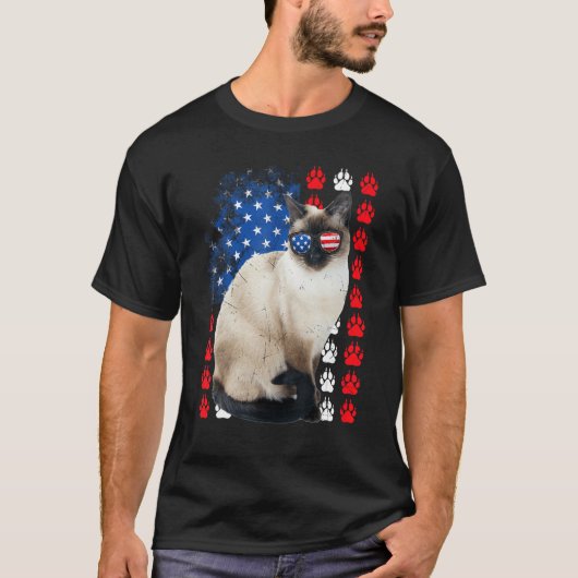 Siamese Cat Paws USA Flag Indepedence Day 4th Of J Tシャツ (正面)