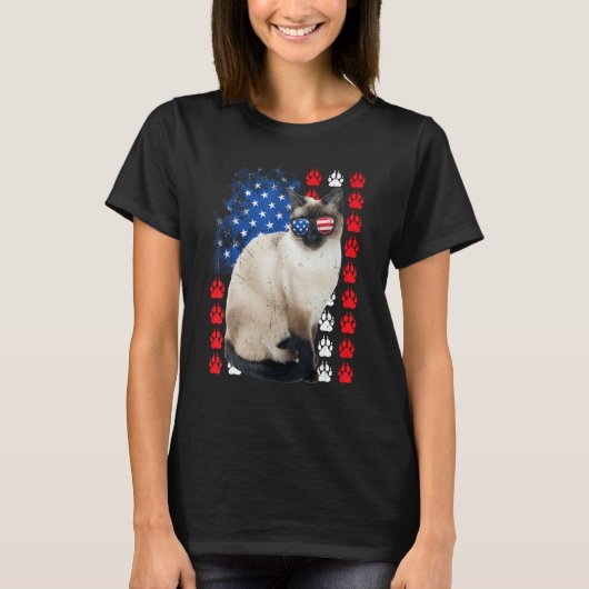 Siamese Cat Paws USA Flag Indepedence Day 4th Of J Tシャツ (正面)