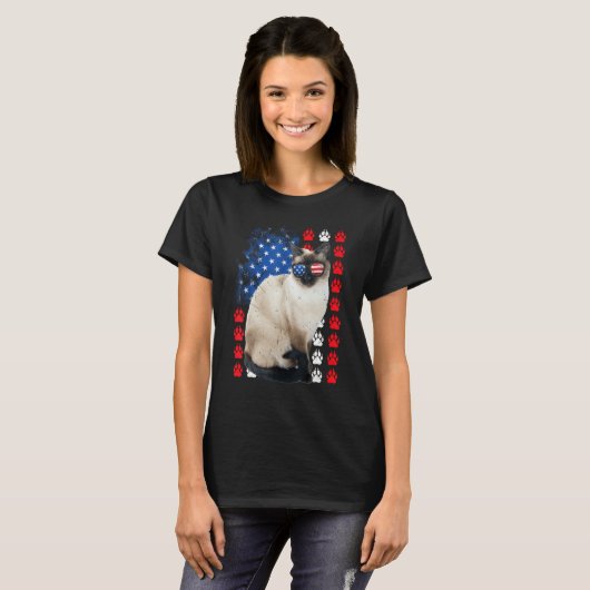Siamese Cat Paws USA Flag Indepedence Day 4th Of J Tシャツ (正面フル)