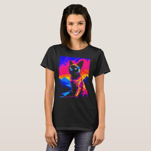 Siamese Cat Pop Art Tシャツ (正面フル)