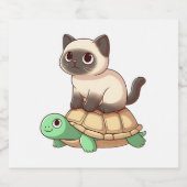 Siamese cat rides turtle Copy スパークリングワインラベル (シングルラベル)