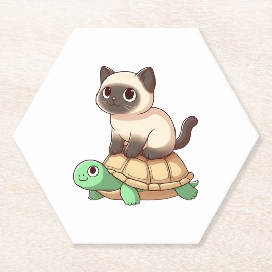 Siamese cat rides turtle Copy ペーパーコースター (正面)