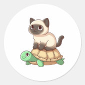 Siamese cat rides turtle Copy ラウンドシール (正面)