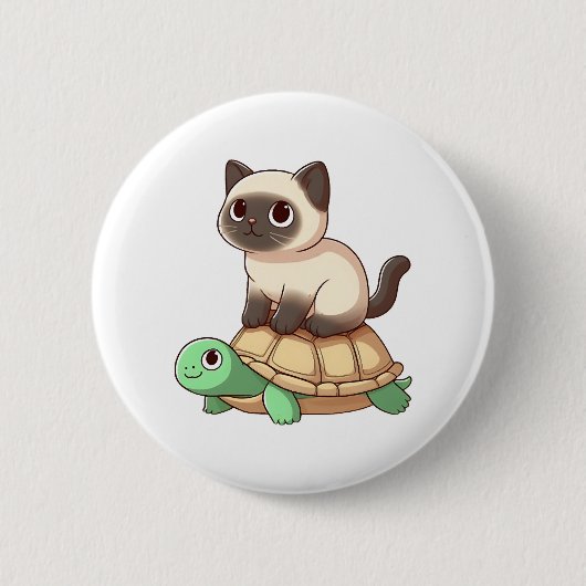 Siamese cat rides turtle Copy 缶バッジ (正面)