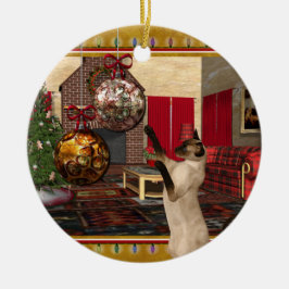 Siamese Cat - Round Christmas Ornament セラミックオーナメント