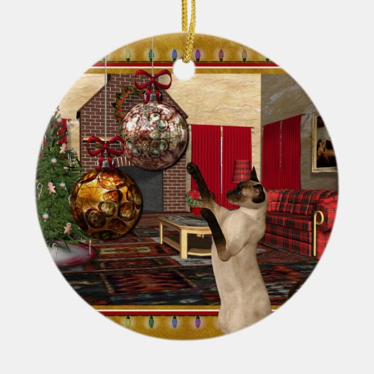 Siamese Cat - Round Christmas Ornament セラミックオーナメント (正面)
