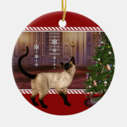 Siamese Cat - Round Christmas Ornament セラミックオーナメント