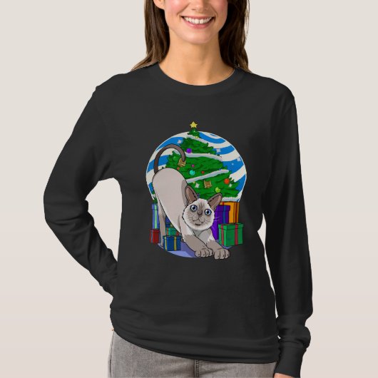 Siamese Cat Santa Christmas Tree Xmas Decor Tシャツ (正面)