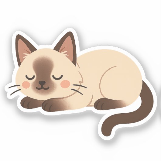 Siamese Cat – Sleeping Brown and Cream Cute Kitty シール (正面)