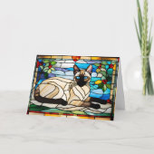 Siamese Cat Stained Glass Folded Greeting Card カード (正面)