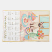 Siamese Cat & Tea Party Kitchen Towel Calendar キッチンタオル (横)