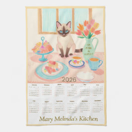 Siamese Cat & Tea Party Kitchen Towel Calendar キッチンタオル