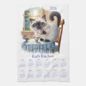 Siamese Cat Tea Time 2026 Calendar Kitchen Towels キッチンタオル (縦)
