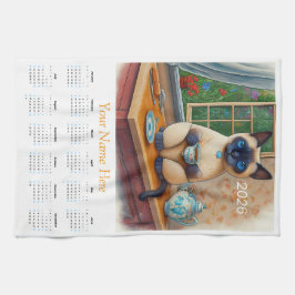 Siamese Cat Tea Time 2026 Tea Towel Calendar キッチンタオル
