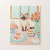 Siamese Cat Tea-Time Jigsaw Puzzle ジグソーパズル (縦)