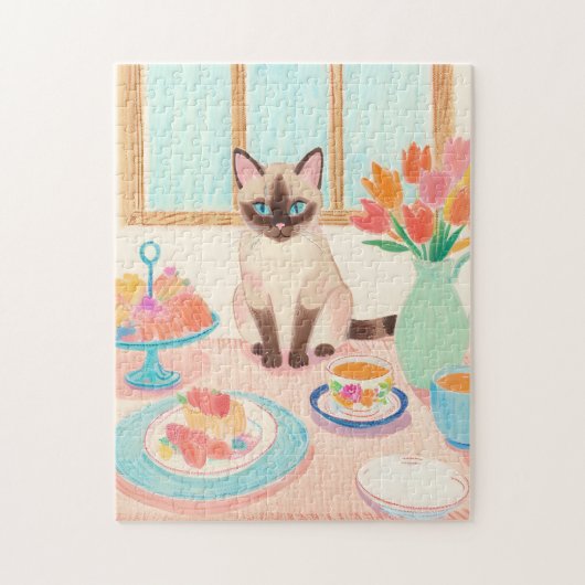 Siamese Cat Tea-Time Jigsaw Puzzle ジグソーパズル (縦)