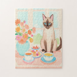 Siamese Cat & Tea Time Jigsaw Puzzle  ジグソーパズル