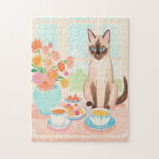 Siamese Cat & Tea Time Jigsaw Puzzle  ジグソーパズル (縦)