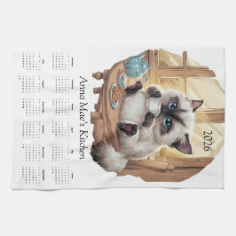 Siamese Cat & Tea Time Kitchen Towel Calendar  キッチンタオル