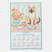 Siamese Cat, Teacups & Tea Towel Calendar Too キッチンタオル (縦)