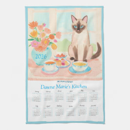 Siamese Cat, Teacups & Tea Towel Calendar Too キッチンタオル