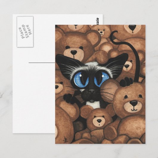 Siamese Cat Teddy Bear Hug by BiHrLe ポストカード (正面/裏面)