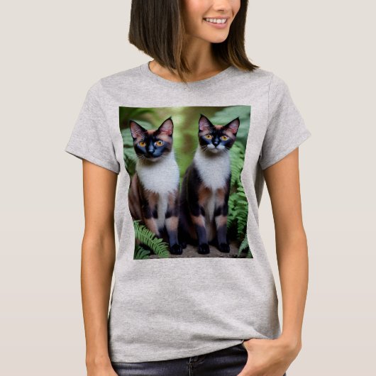 Siamese Cat Twins、レディースTシャツ Tシャツ (正面)