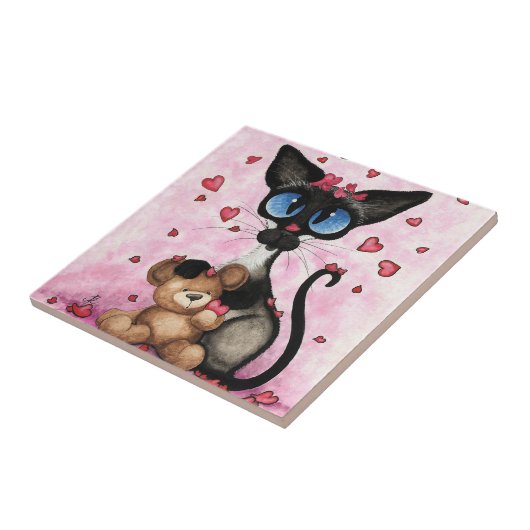 Siamese Cat Valentines Day by Bihrle タイル (側面)