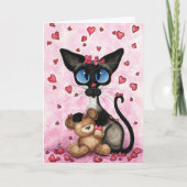 Siamese Cat Valentines Day Greeting Card by Bihrle カード (正面)