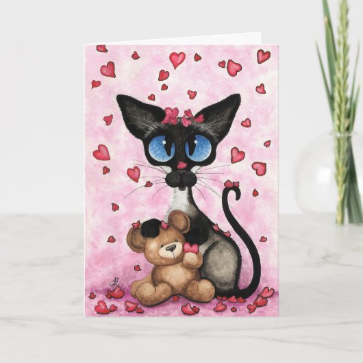 Siamese Cat Valentines Day Greeting Card by Bihrle カード (正面)