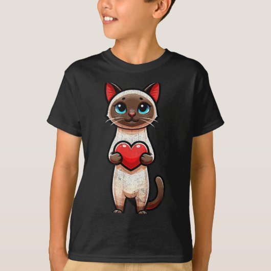 Siamese Cat Valentines Heart Lover Funny Boys Girl Tシャツ (正面)