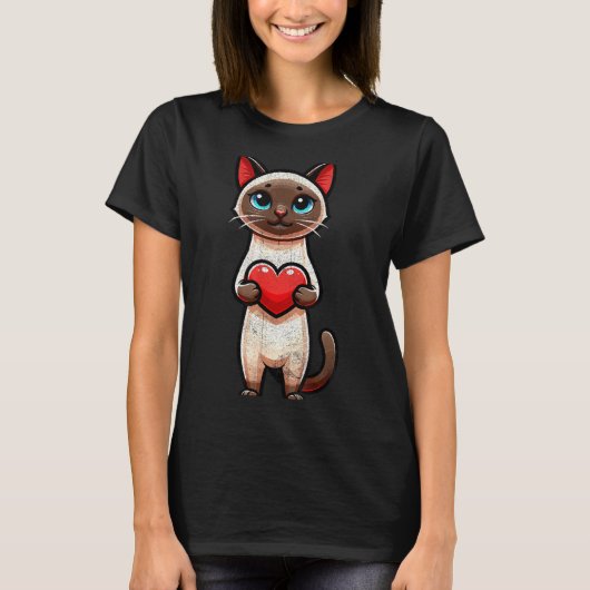 Siamese Cat Valentines Heart Lover Funny Boys Girl Tシャツ (正面)