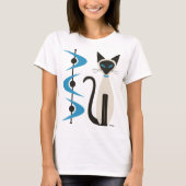 Siamese Cat with Mid Century Blue Boomerangs Tシャツ (正面)
