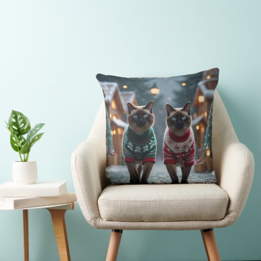 Siamese Cats Christmas Snow Holiday クッション (椅子)
